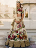 Tulsi Art Cream Floral Digital Printed Art Silk Bridal Lehenga Choli | Grocsy