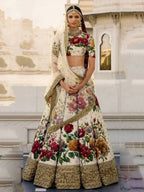Tulsi Art Cream Floral Digital Printed Art Silk Bridal Lehenga Choli | Grocsy