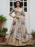 Tulsi Art Awesome Gray Floral Printed Art Silk Lehenga Choli With Dupatta | Grocsy