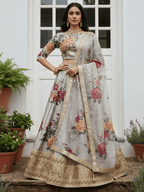 Tulsi Art Awesome Gray Floral Printed Art Silk Lehenga Choli With Dupatta | Grocsy