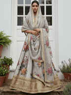 Tulsi Art Awesome Gray Floral Printed Art Silk Lehenga Choli With Dupatta | Grocsy