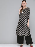 HERE&NOW Women Black & White Floral Printed Kurta | Grocsy