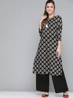 HERE&NOW Women Black & White Floral Printed Kurta | Grocsy
