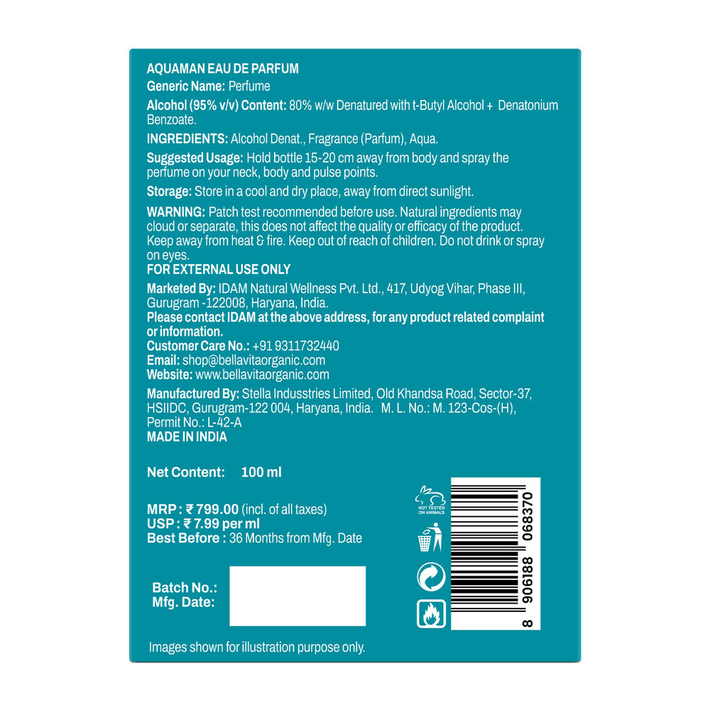 Bella Vita Organic Aquaman Long Lasting Eau De Parfume | Grocsy