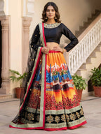 Tulsi Art Attractive Multicolor Floral Printed Silk Sangeet Wear Lehenga With Blouse | Grocsy