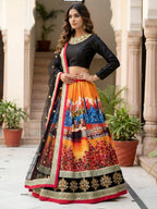 Tulsi Art Attractive Multicolor Floral Printed Silk Sangeet Wear Lehenga With Blouse | Grocsy
