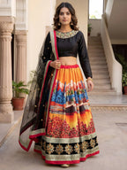 Tulsi Art Attractive Multicolor Floral Printed Silk Sangeet Wear Lehenga With Blouse | Grocsy