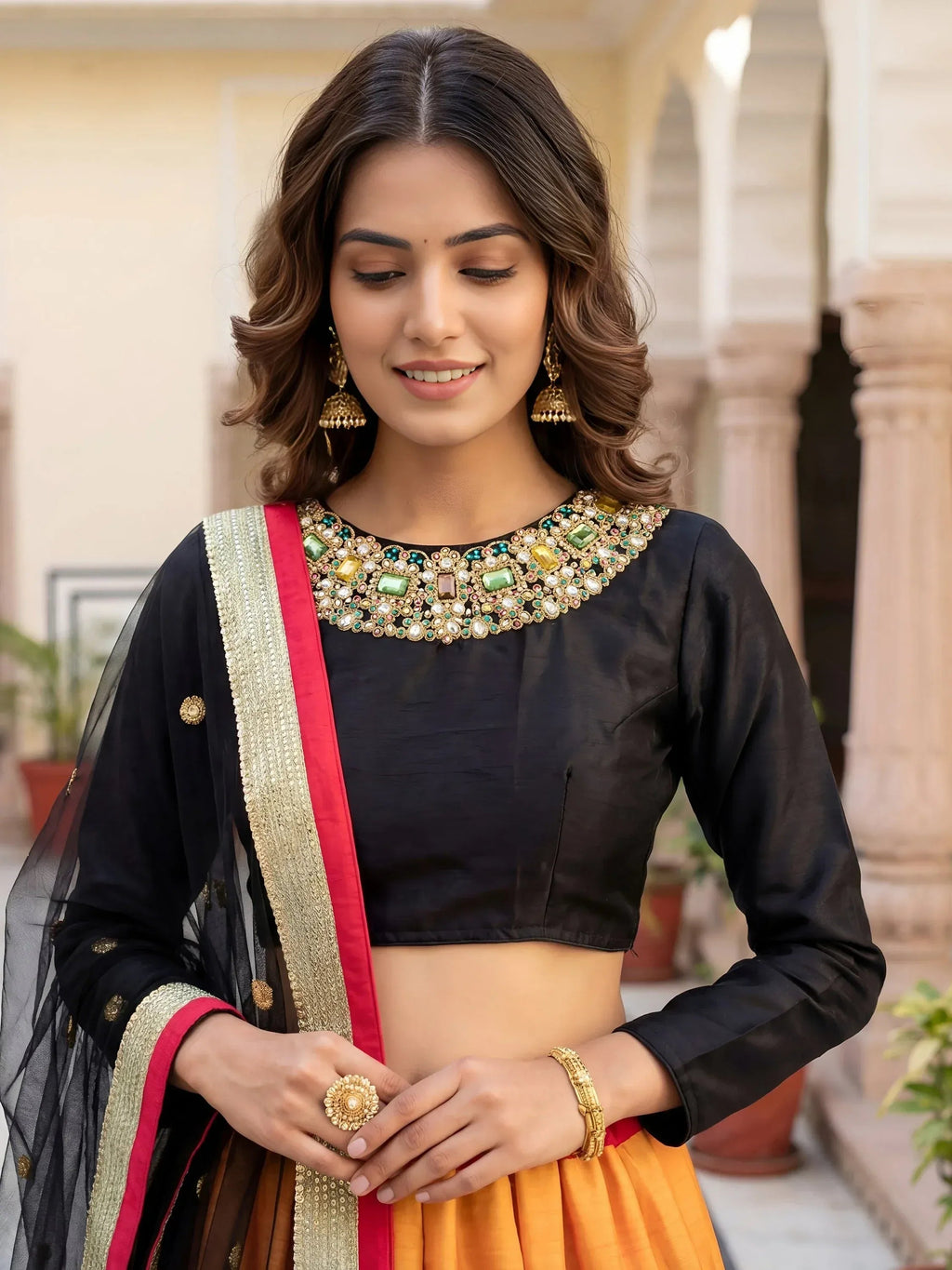 Tulsi Art Attractive Multicolor Floral Printed Silk Sangeet Wear Lehenga With Blouse | Grocsy