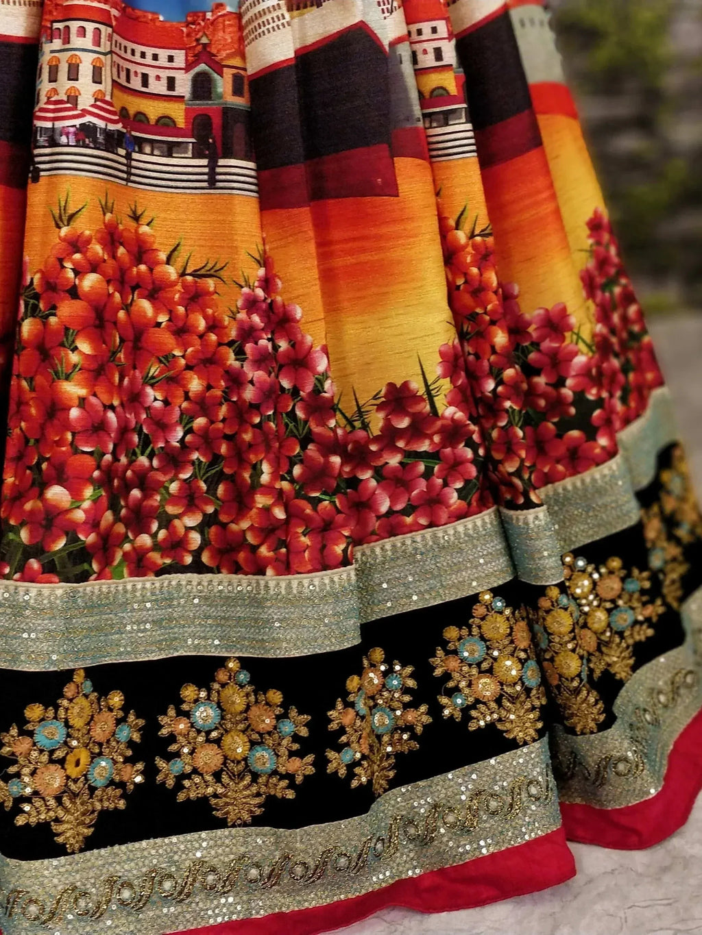 Tulsi Art Multi-Color Digital Printed Silk Wedding Lehenga Choli | Grocsy