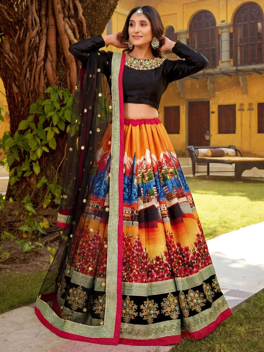 Tulsi Art Glowing Multicolor Embroidered Silk Festive Wear Lehenga Choli | Grocsy