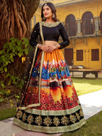 Tulsi Art Glowing Multicolor Embroidered Silk Festive Wear Lehenga Choli | Grocsy