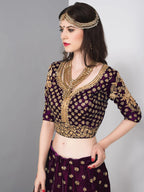 Tulsi Art Purple Embroidered Velvet Wedding Lehenga Choli With Dupatta | Grocsy