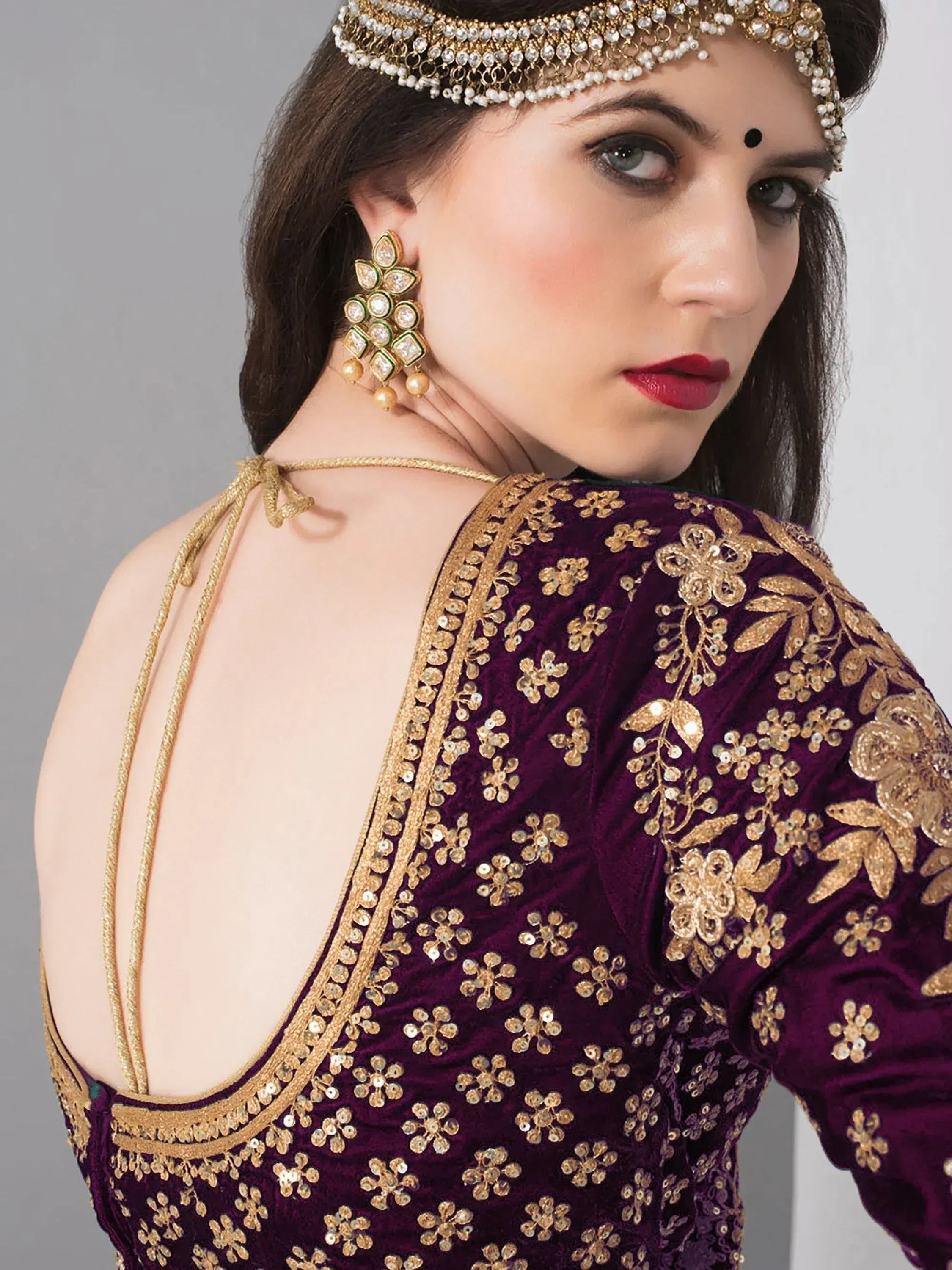 Tulsi Art Purple Embroidered Velvet Wedding Lehenga Choli With Dupatta | Grocsy