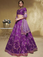 Tulsi Art Enchanting Purple Embroidered Silk Wedding Lehenga Choli With Dupatta | Grocsy