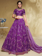 Tulsi Art Enchanting Purple Embroidered Silk Wedding Lehenga Choli With Dupatta | Grocsy