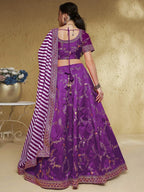 Tulsi Art Enchanting Purple Embroidered Silk Wedding Lehenga Choli With Dupatta | Grocsy
