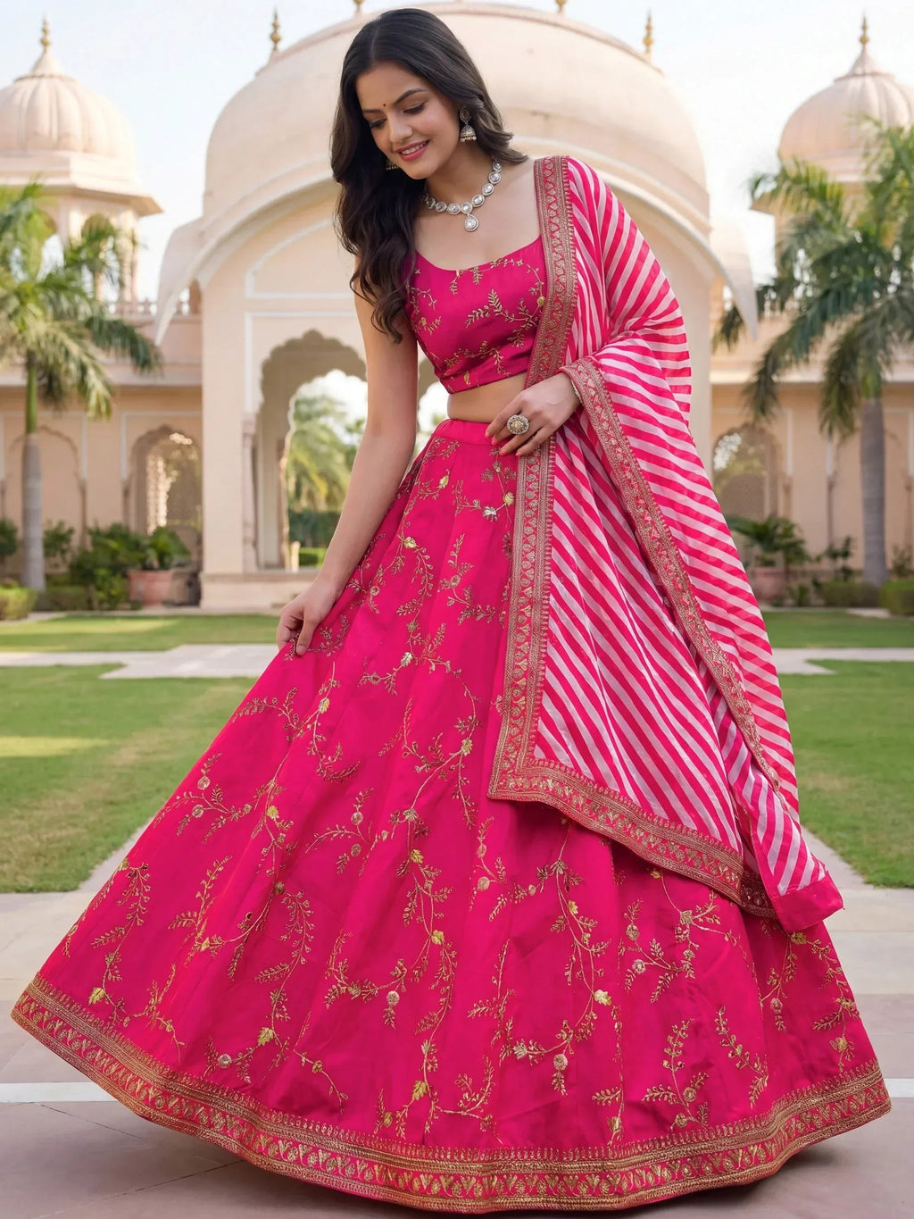 Tulsi Art Fantastic Pink Embroidered Silk Function Wear Lehenga Choli | Grocsy