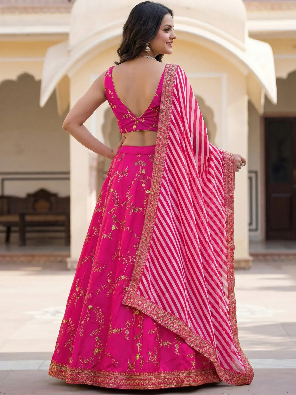 Tulsi Art Fantastic Pink Embroidered Silk Function Wear Lehenga Choli | Grocsy