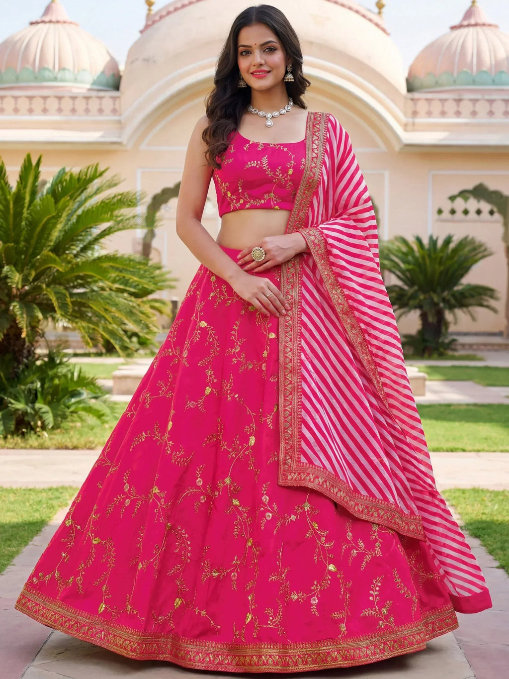 Tulsi Art Fantastic Pink Embroidered Silk Function Wear Lehenga Choli | Grocsy