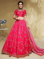 Tulsi Art Captivating Pink Thread Embroidered Silk Bridesmaid Lehenga Choli | Grocsy
