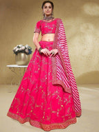 Tulsi Art Captivating Pink Thread Embroidered Silk Bridesmaid Lehenga Choli | Grocsy