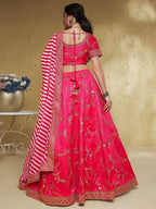 Tulsi Art Captivating Pink Thread Embroidered Silk Bridesmaid Lehenga Choli | Grocsy
