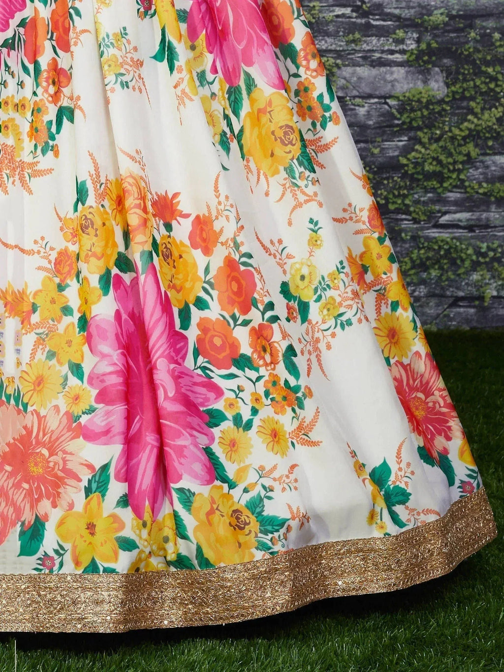 Tulsi Art Off White Floral Digital Printed Organza Bridal Lehenga Choli | Grocsy