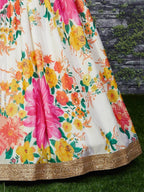 Tulsi Art Off White Floral Digital Printed Organza Bridal Lehenga Choli | Grocsy