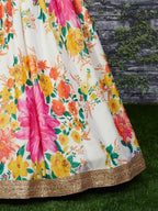 Tulsi Art Karishma Kapoor Off-White Floral Digital Printed Organza Bridal Lehenga Choli | Grocsy
