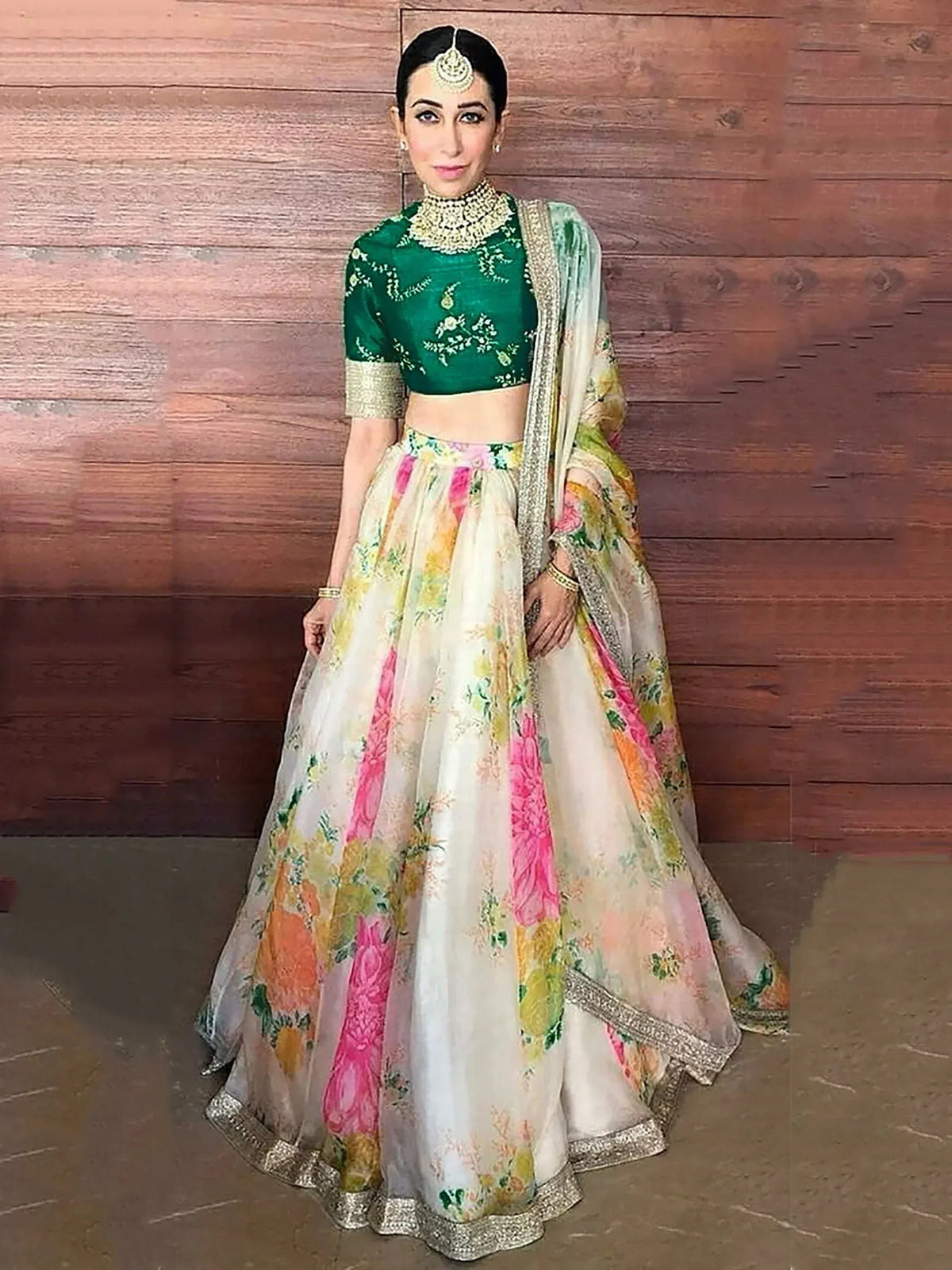 Tulsi Art Karishma Kapoor Off-White Floral Digital Printed Organza Bridal Lehenga Choli | Grocsy