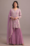 Anaita Pink Embroidered Faux Georgette Sharara Suit | Grocsy