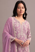 Anaita Pink Embroidered Faux Georgette Sharara Suit | Grocsy