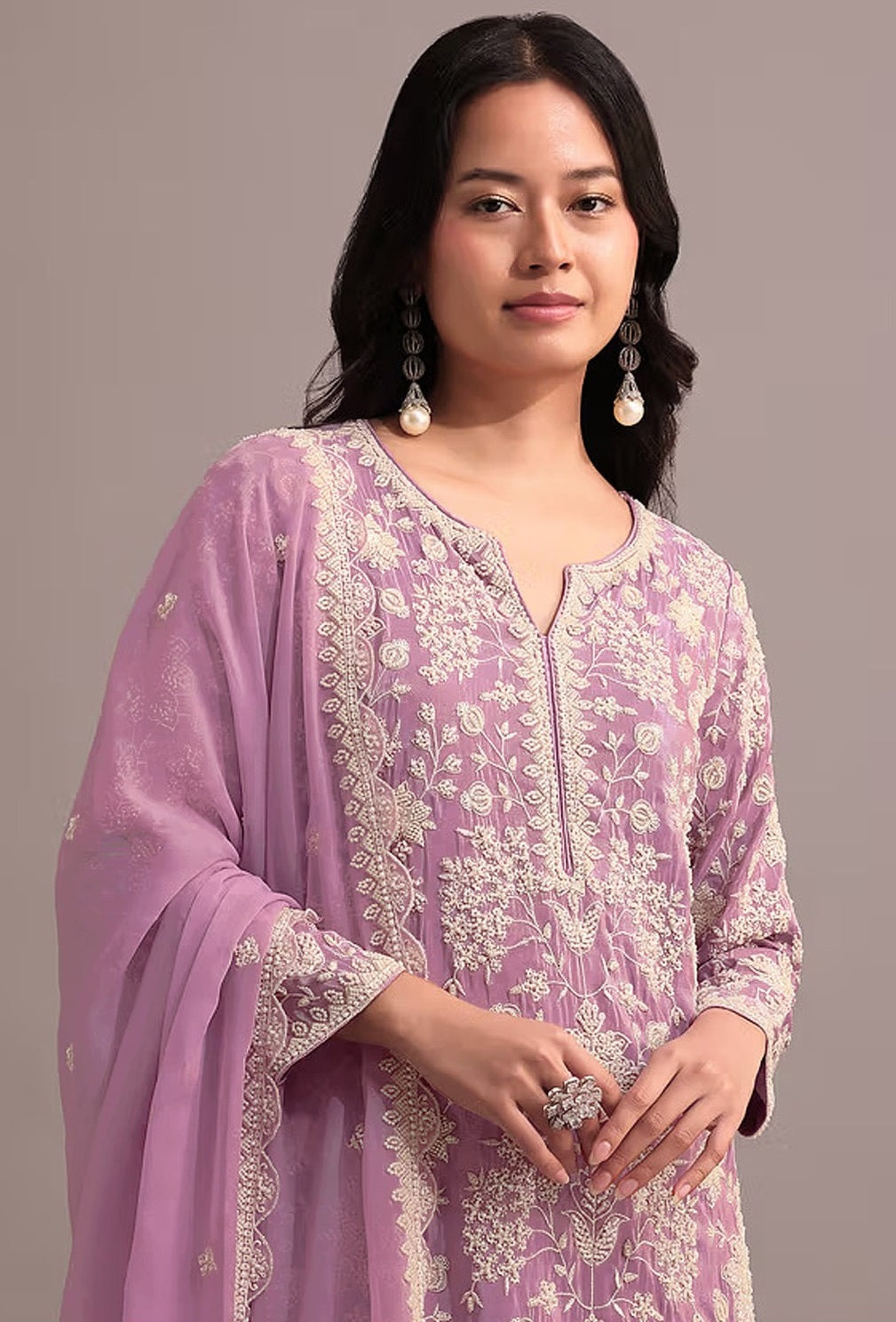 Anaita Pink Embroidered Faux Georgette Sharara Suit | Grocsy
