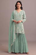 Anaita Green Embroidered Faux Georgette Sharara Suit | Grocsy