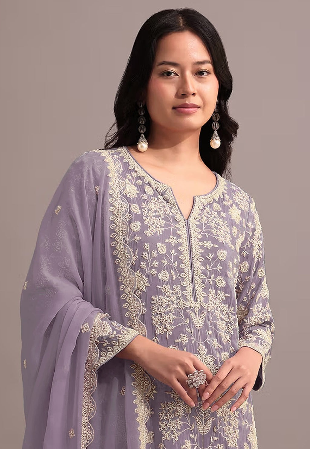 Anaita Purple Embroidered Faux Georgette Sharara Suit | Grocsy