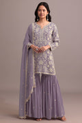 Anaita Purple Embroidered Faux Georgette Sharara Suit | Grocsy