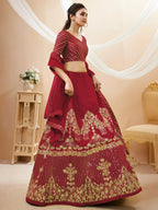 Tulsi Art Fascinating Red Sequins Silk Wedding Lehenga Choli With Dupatta | Grocsy