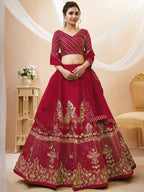 Tulsi Art Fascinating Red Sequins Silk Wedding Lehenga Choli With Dupatta | Grocsy
