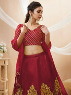 Tulsi Art Fascinating Red Sequins Silk Wedding Lehenga Choli With Dupatta | Grocsy
