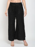TAG 7 Women Black Ethnic Motifs Embroidered Sequin Flared Ethnic Palazzos | Grocsy
