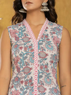 Yufta Cotton White Floral Print Kurta Dupatta Set | Grocsy