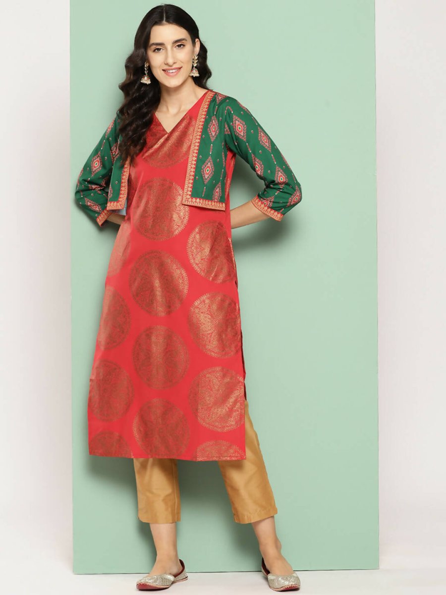 Ahalyaa Women's Traditional wear Kurta - Red | Grocsy