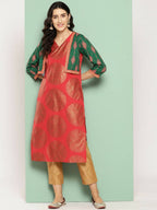 Ahalyaa Women's Traditional wear Kurta - Red | Grocsy