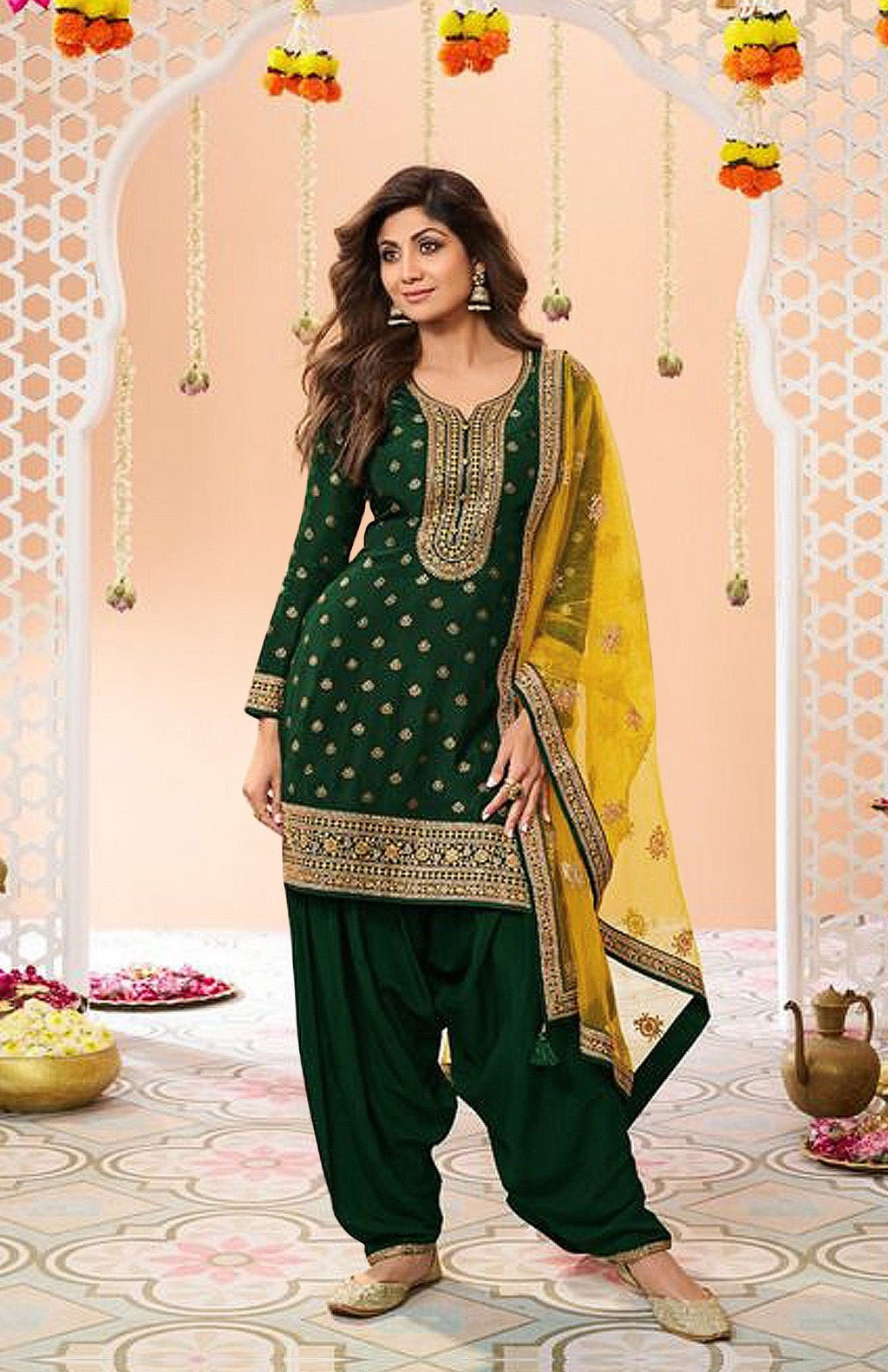Anaita Green Embroidered Viscose Patiala Salwar Suit | Grocsy