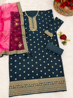Anaita Navy Blue Embroidered Viscose Patiala Salwar Suit | Grocsy