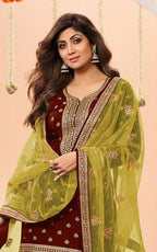 Anaita Maroon Embroidered Viscose Patiala Salwar Suit | Grocsy