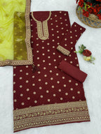 Anaita Maroon Embroidered Viscose Patiala Salwar Suit | Grocsy