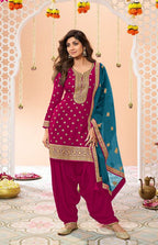 Anaita Pink Embroidered Viscose Patiala Salwar Suit | Grocsy