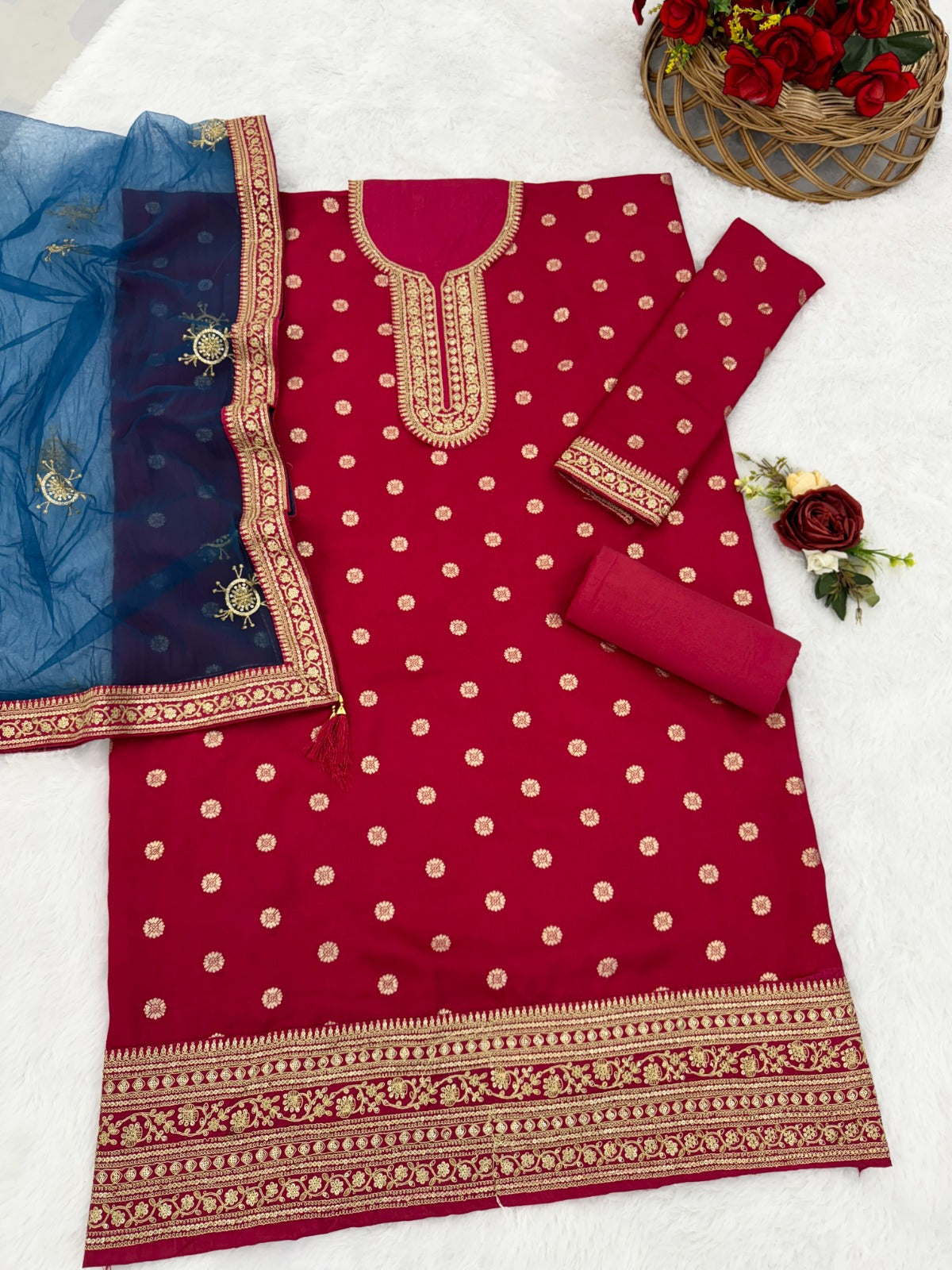 Anaita Pink Embroidered Viscose Patiala Salwar Suit | Grocsy