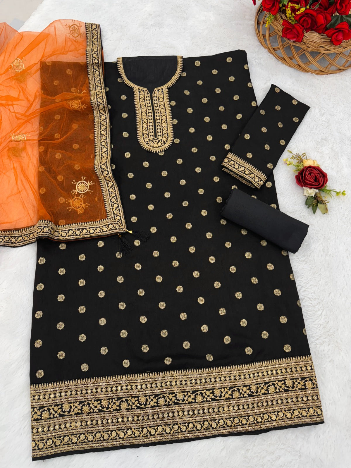 Anaita Black Embroidered Viscose Patiala Salwar Suit | Grocsy
